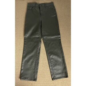 Express Jeans Size 8R Straight Ankle High Rise Coated Green Pants